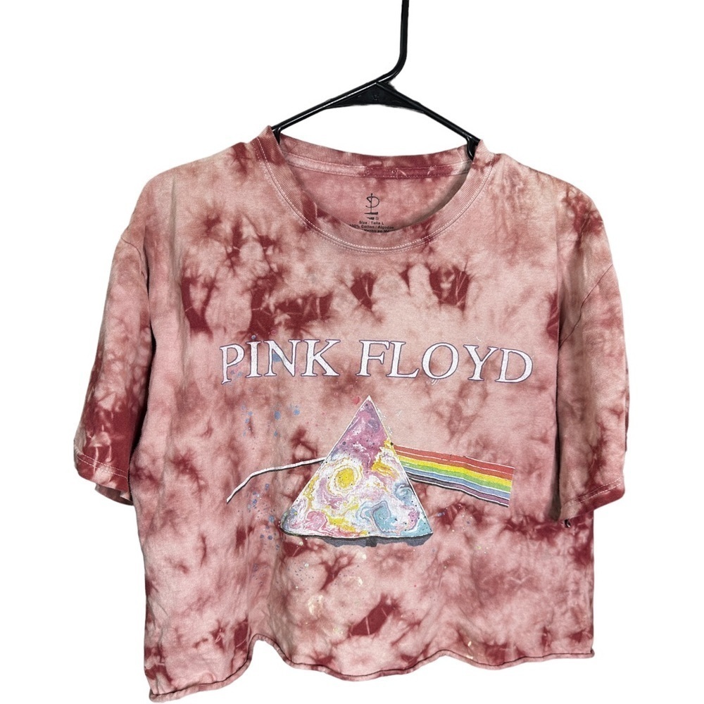 Pink Floyd Tie Dye Splatter Rainbow Crop Tee L